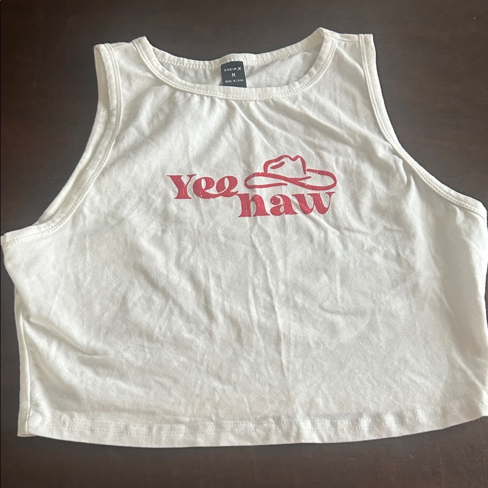 White 'Yeehaw' Graphic Crop Tank Top -